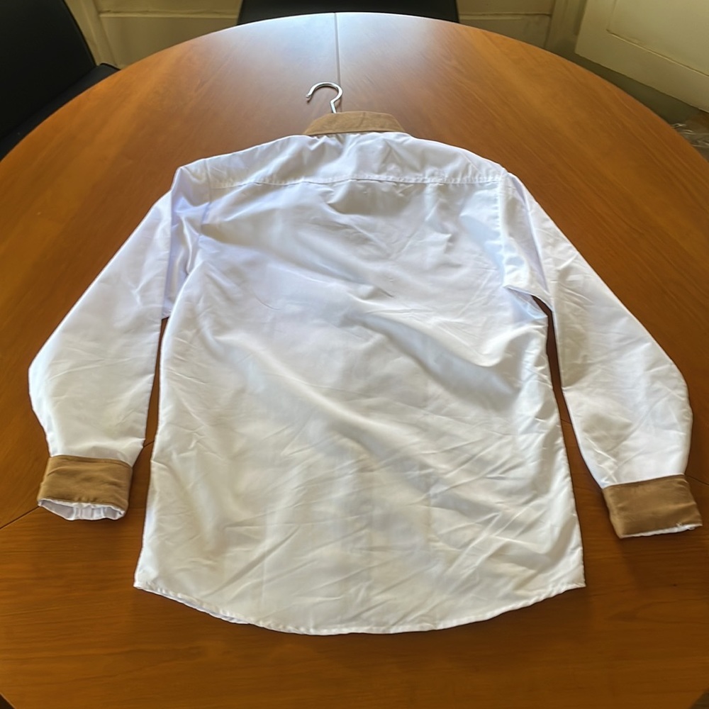White Button Down With Faux Suede Trim - image 6